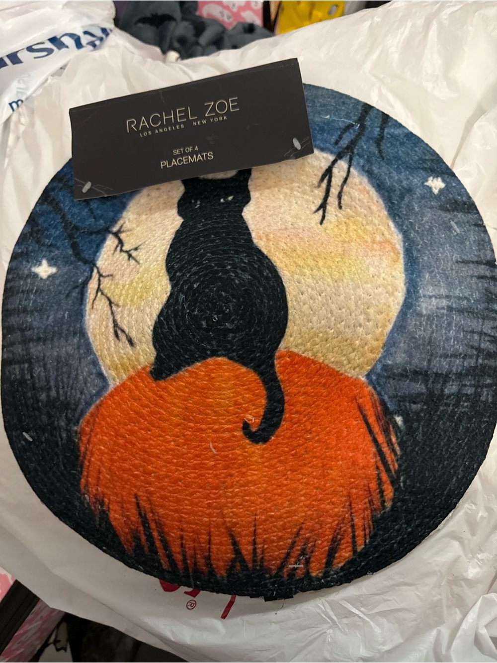 Rachel Zoe Black Cat on Pumpkin Moonlit Placemat